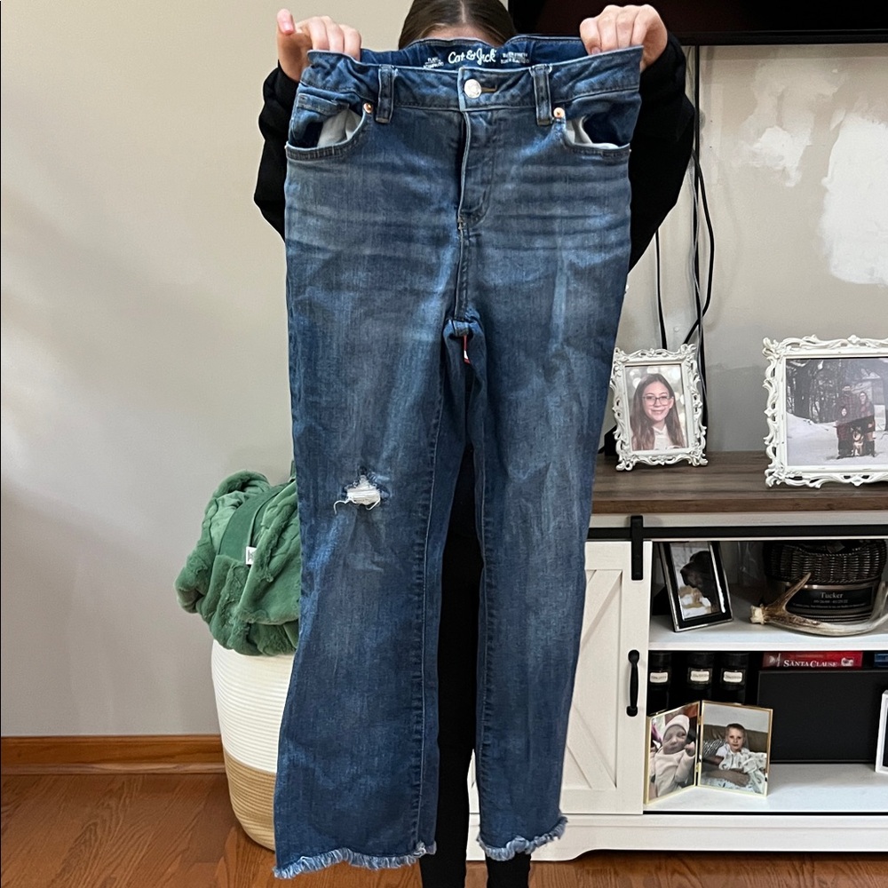 Cat & Jack Wide-Leg Distressed Jeans - Denim Blue